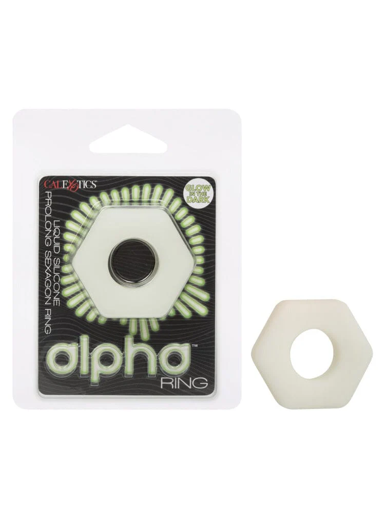 Alpha Glow-In-The-Dark Silicone Prolong Sexagon Cock Ring - Image 2