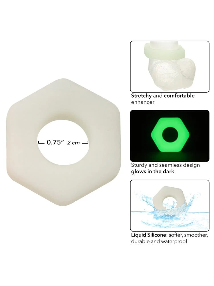 Alpha Glow-In-The-Dark Silicone Prolong Sexagon Cock Ring - Image 3