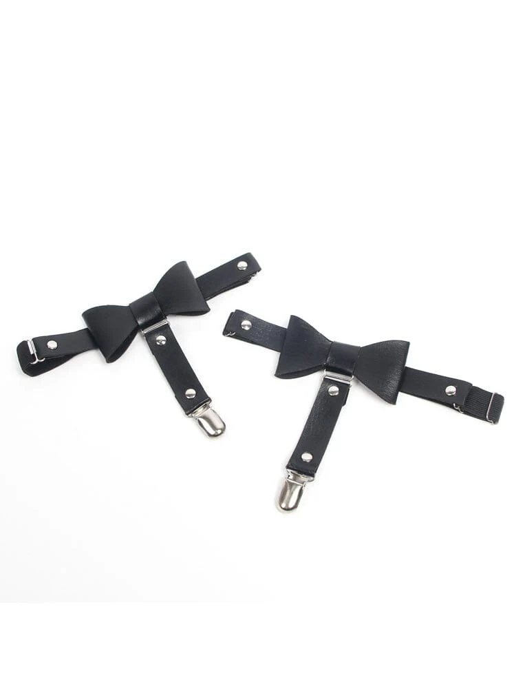 Bow Faux Adjustable Studded Punk Leg Rings Garter Clips - Black  OS - Image 2