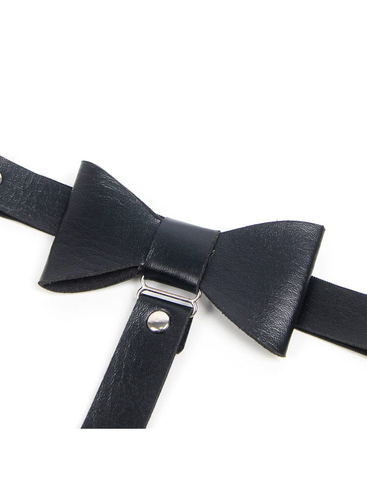Bow Faux Adjustable Studded Punk Leg Rings Garter Clips - Black  OS - Image 3