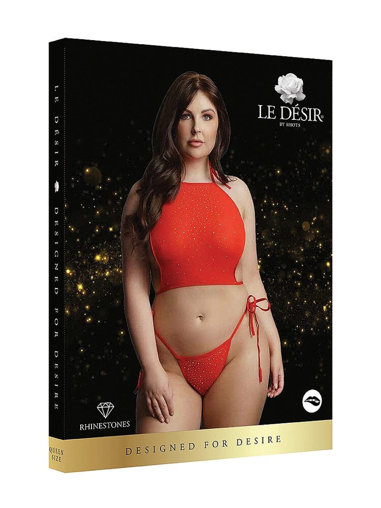 Festive Rhinestone Red Crop Top and Thongs Set OS/XL - Image 2