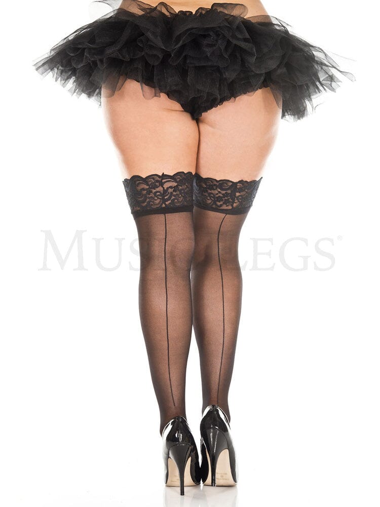 Lace Top Back Seam Thigh High Stockings - Image 6