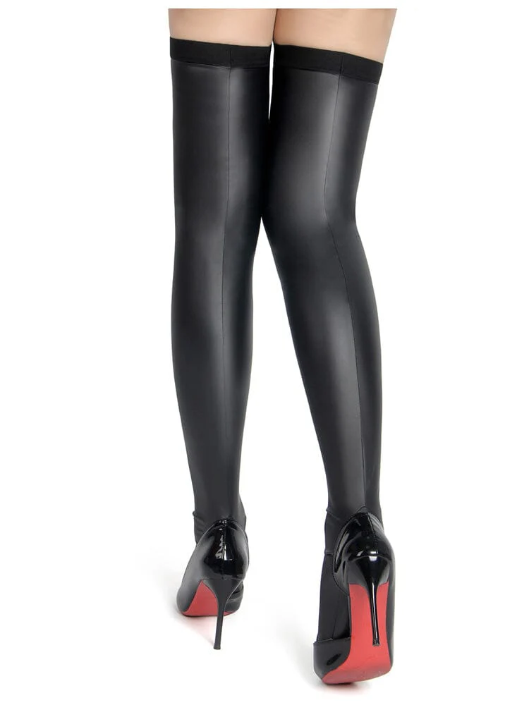 Matte Leather Elastic Stockings - Black OS - Image 3