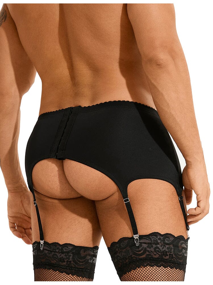 Men's Garter Panty With Lace Straps - Black M - Image 3