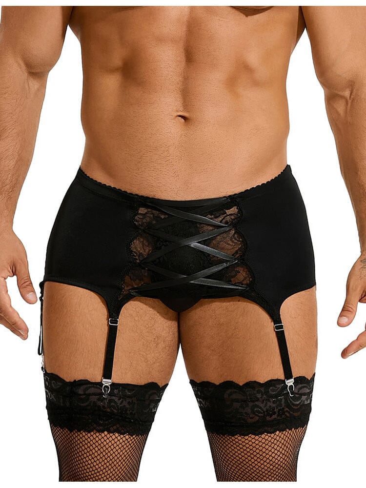 Men's Garter Panty With Lace Straps - Black XL - Image 2