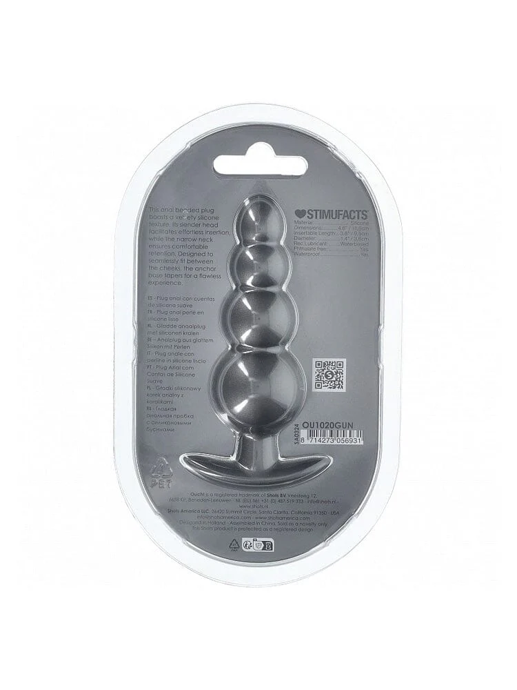 OUCH! Beaded Metallic Gun Metal Silicone Anal Plug - Image 3