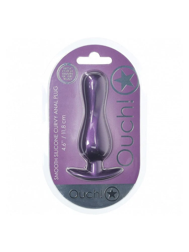 OUCH! Curvy Metallic Purple Silicone Anal Plug - Image 2
