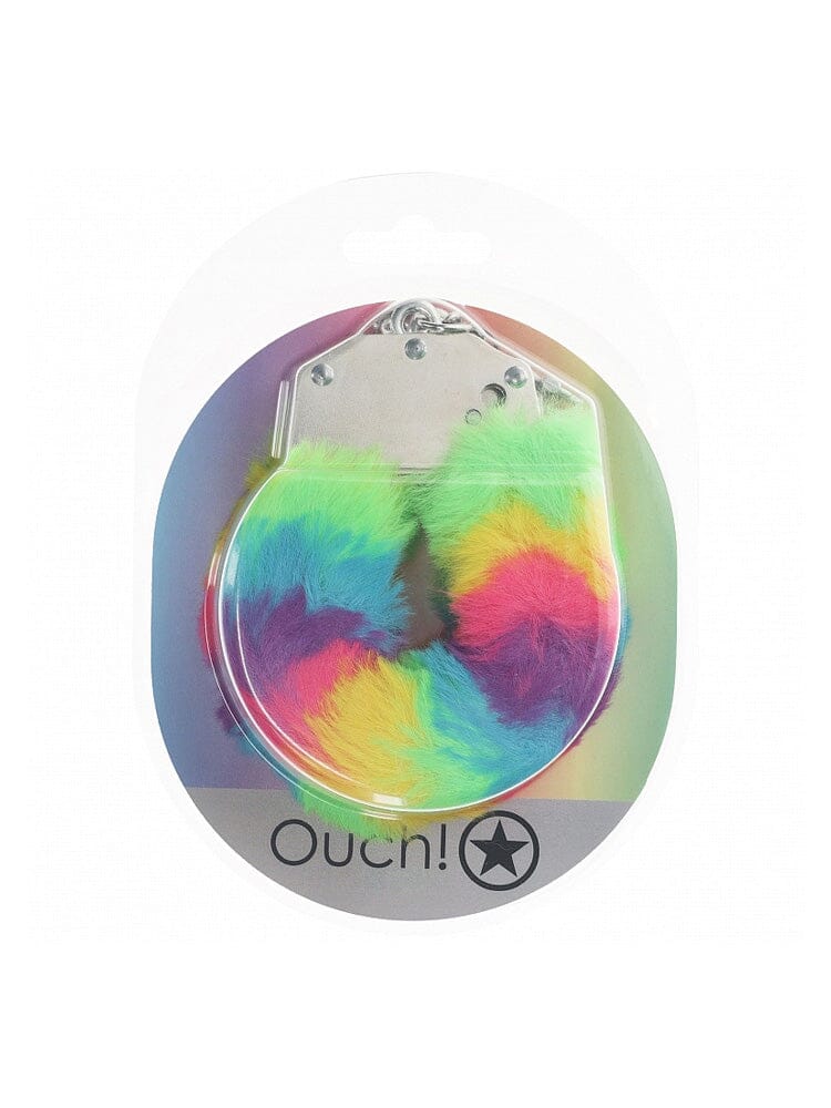 OUCH! Heavy-Duty Fluffy Multicolour 1 Bondage Handcuffs - Image 2
