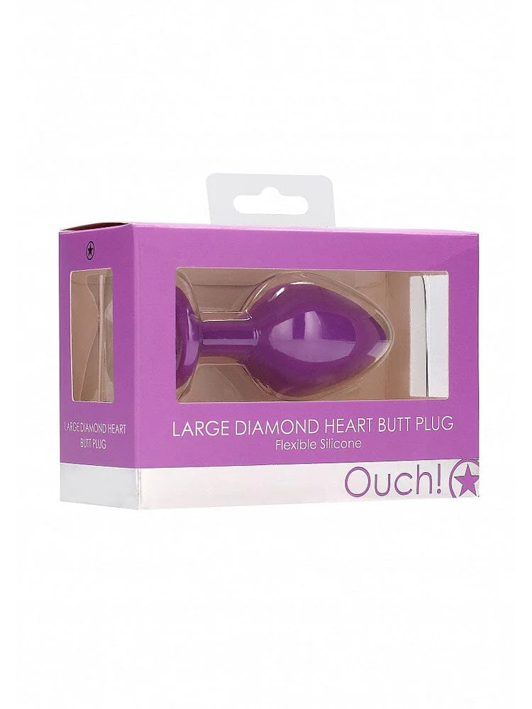 OUCH! Large Purple Silicone Diamond Heart Jewel Butt Plug - Image 2