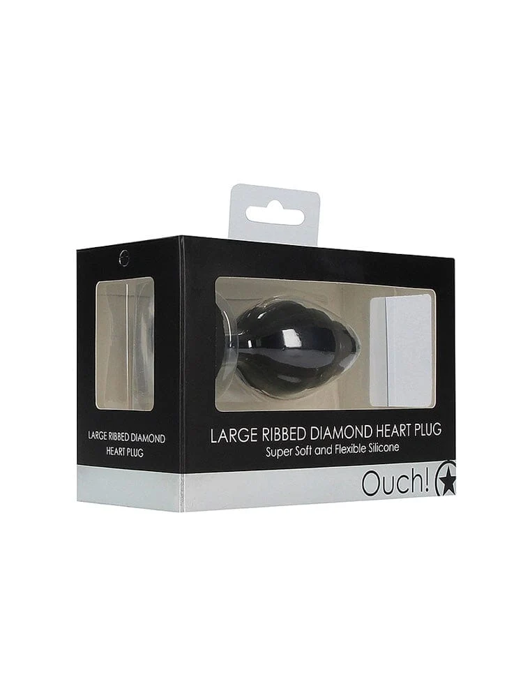 OUCH! Large Ribbed Black Diamond Heart Jewel Butt Plug - Image 2