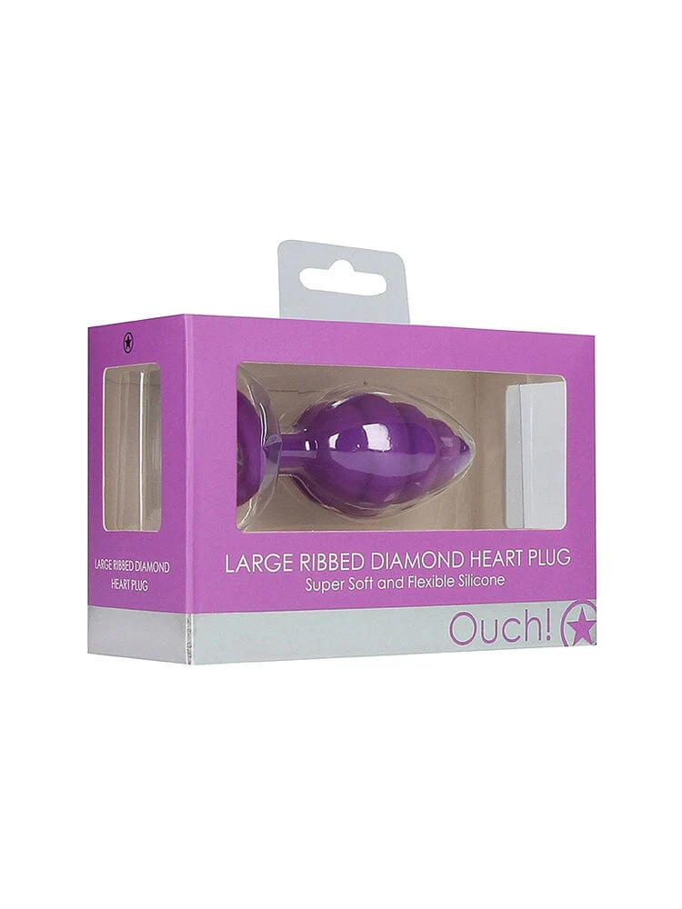 OUCH! Large Ribbed Purple Diamond Heart Jewel Butt Plug - Image 2