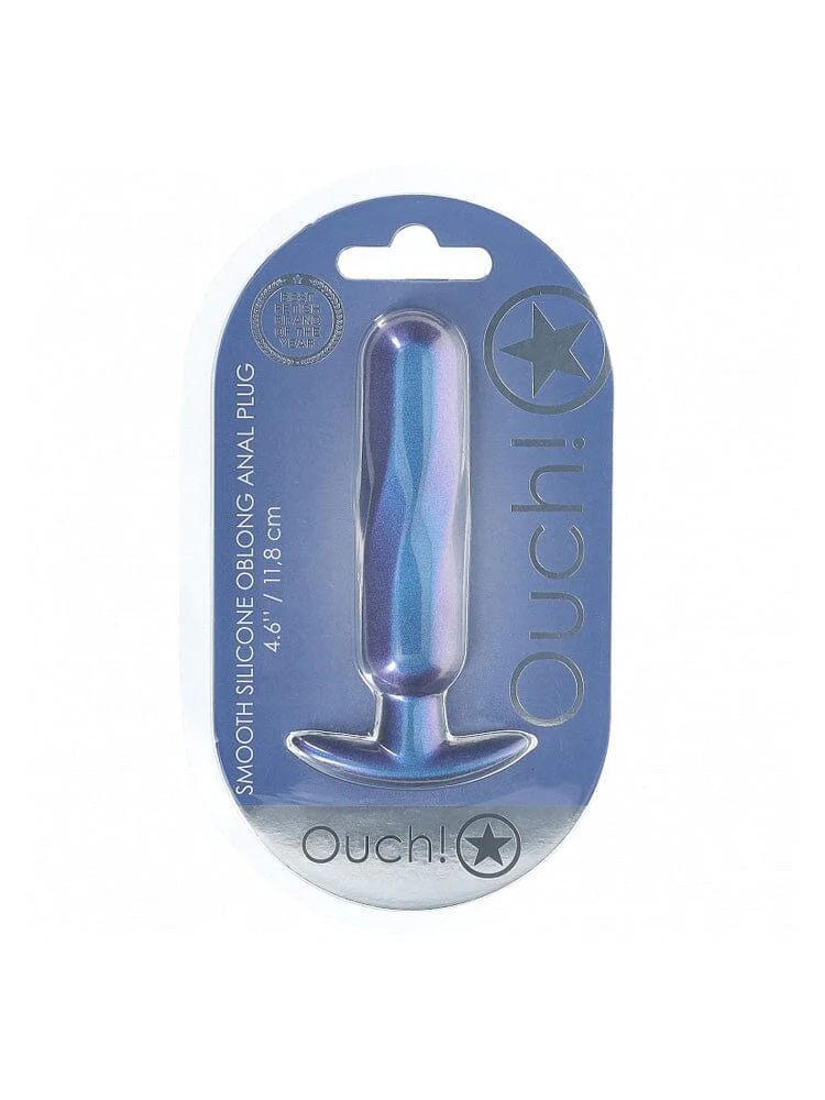 OUCH! Oblong Metallic Blue Silicone Anal Plug - Image 2