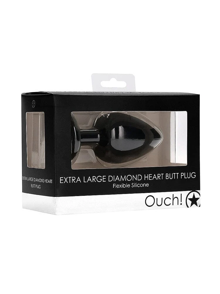OUCH! X-Large Black Silicone Diamond Heart Jewel Butt Plug - Image 2