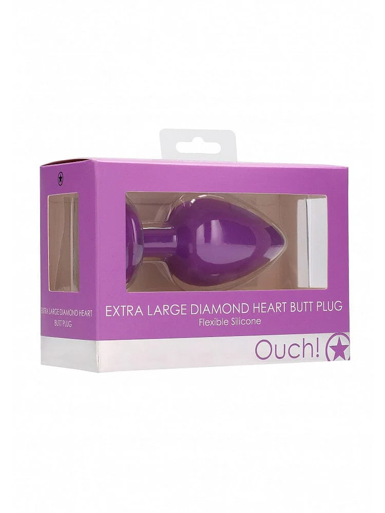OUCH! X-Large Purple Silicone Diamond Heart Jewel Butt Plug - Image 2