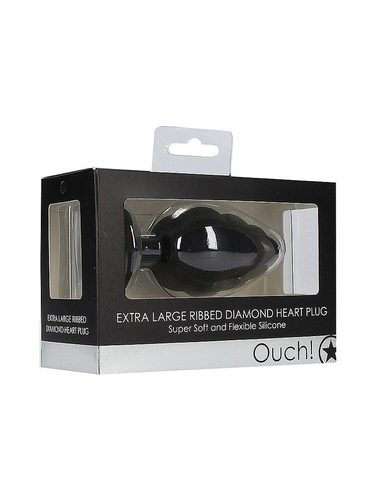 OUCH! X-Large Ribbed Black Diamond Heart Jewel Butt Plug - Image 2