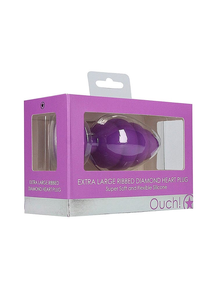 OUCH! X-Large Ribbed Purple Diamond Heart Jewel Butt Plug - Image 2