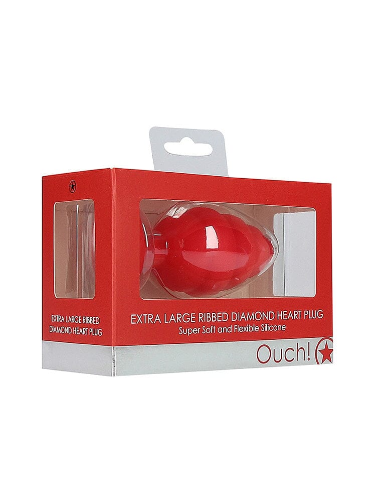 OUCH! X-Large Ribbed Red Diamond Heart Jewel Butt Plug - Image 2