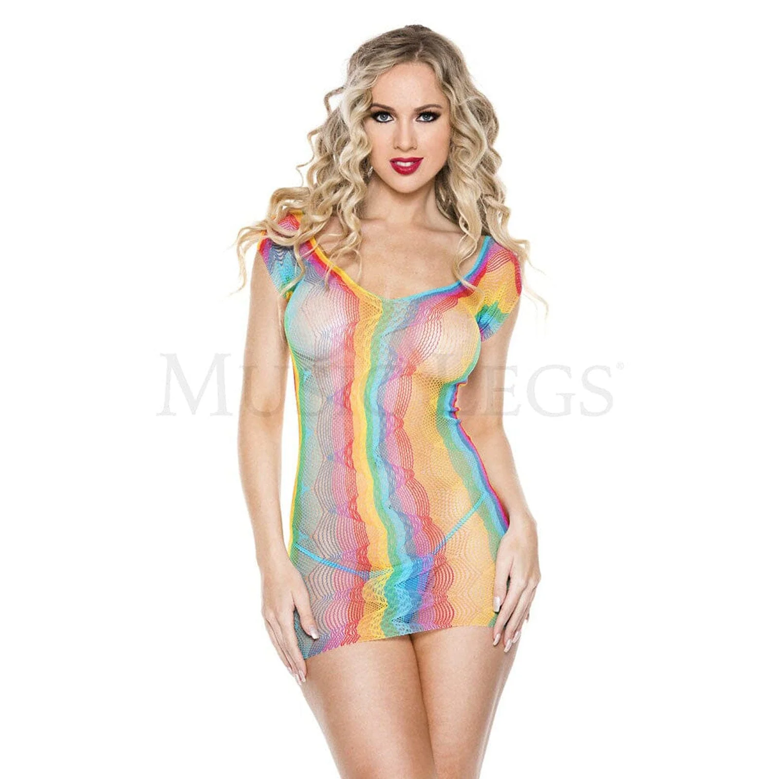 Rainbow Net Scoop Neck Low Back Mini Dress