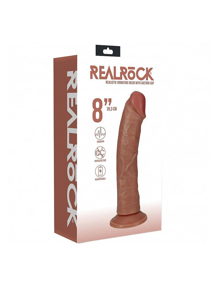 RealRock: Regular Curved 8” Tan Realistic Vibrating Cock - Image 2