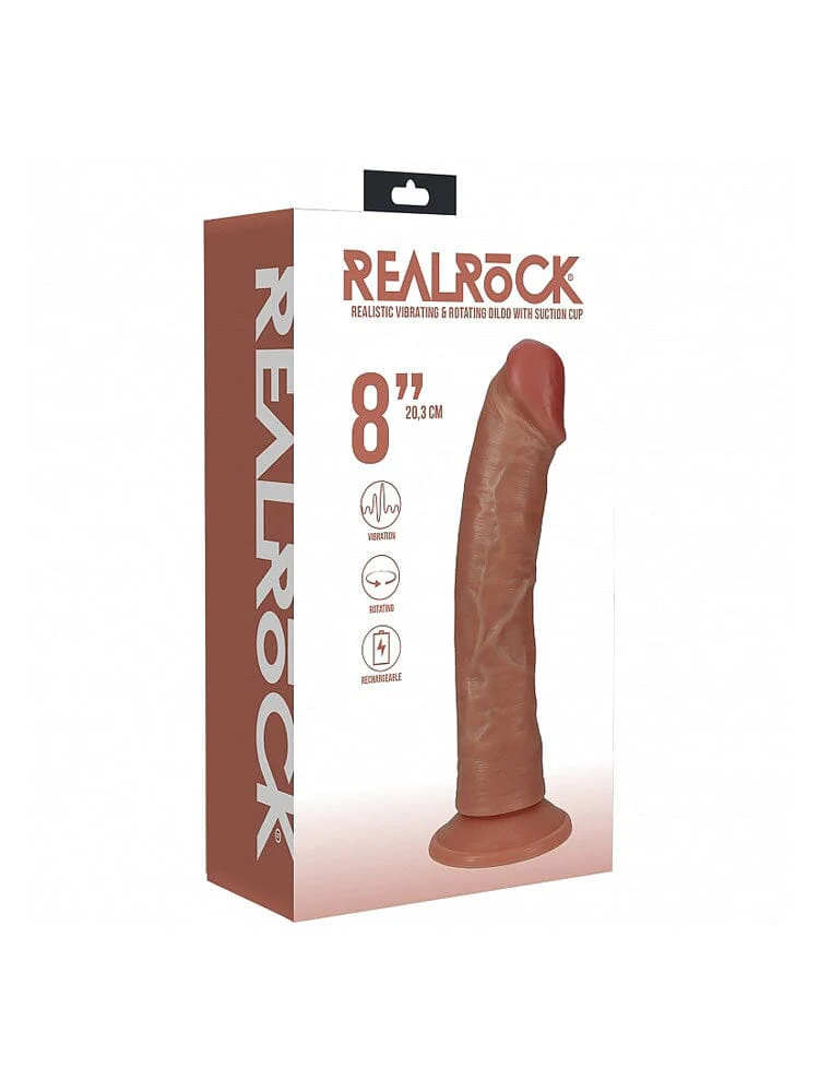 RealRock: Regular Curved 8” Tan Rotating Vibrating Cock - Image 2