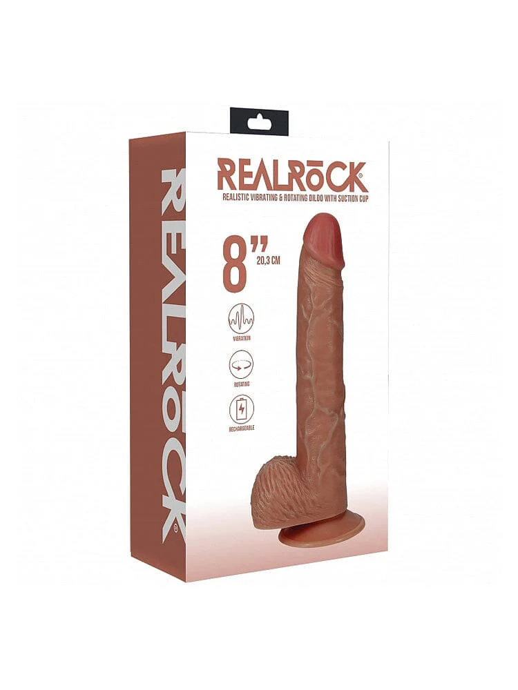 RealRock: Regular Straight 8” Tan Rotating Vibrating Cock - Image 2