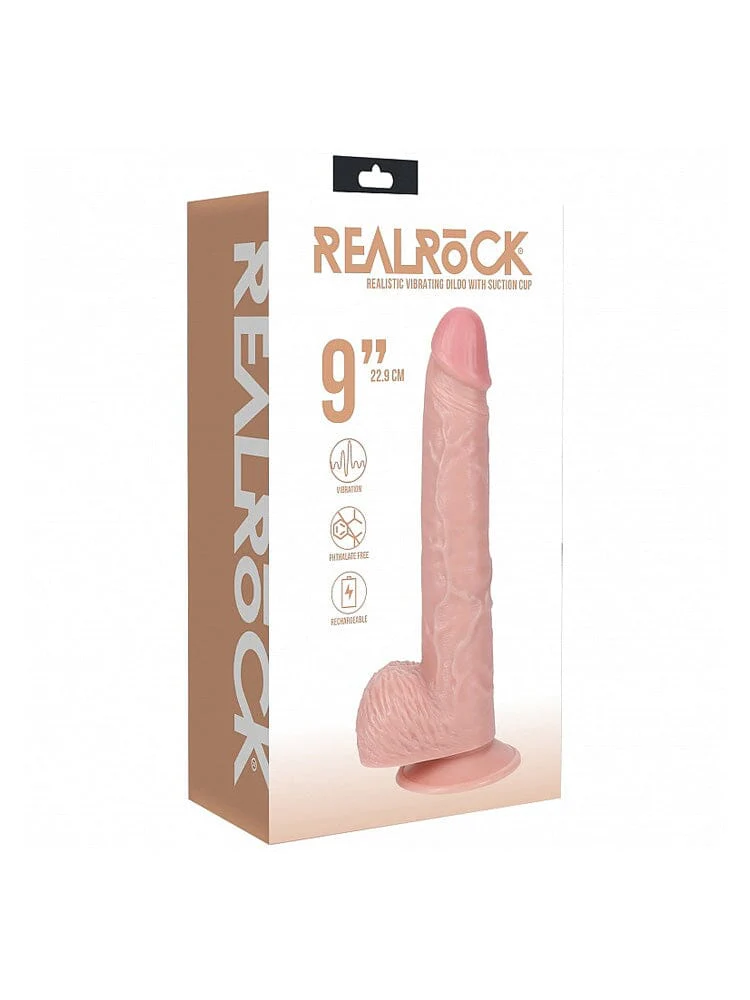 RealRock: Regular Straight 9” Flesh Realistic Vibrating Cock - Image 2