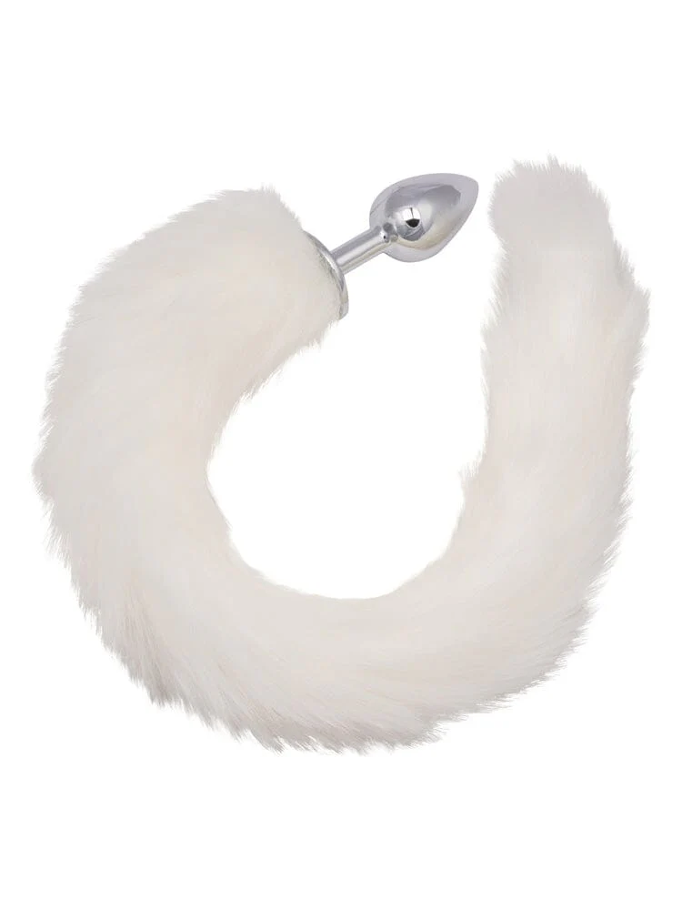 Running Wild Furry White Tail Seamless Metal Butt Plug