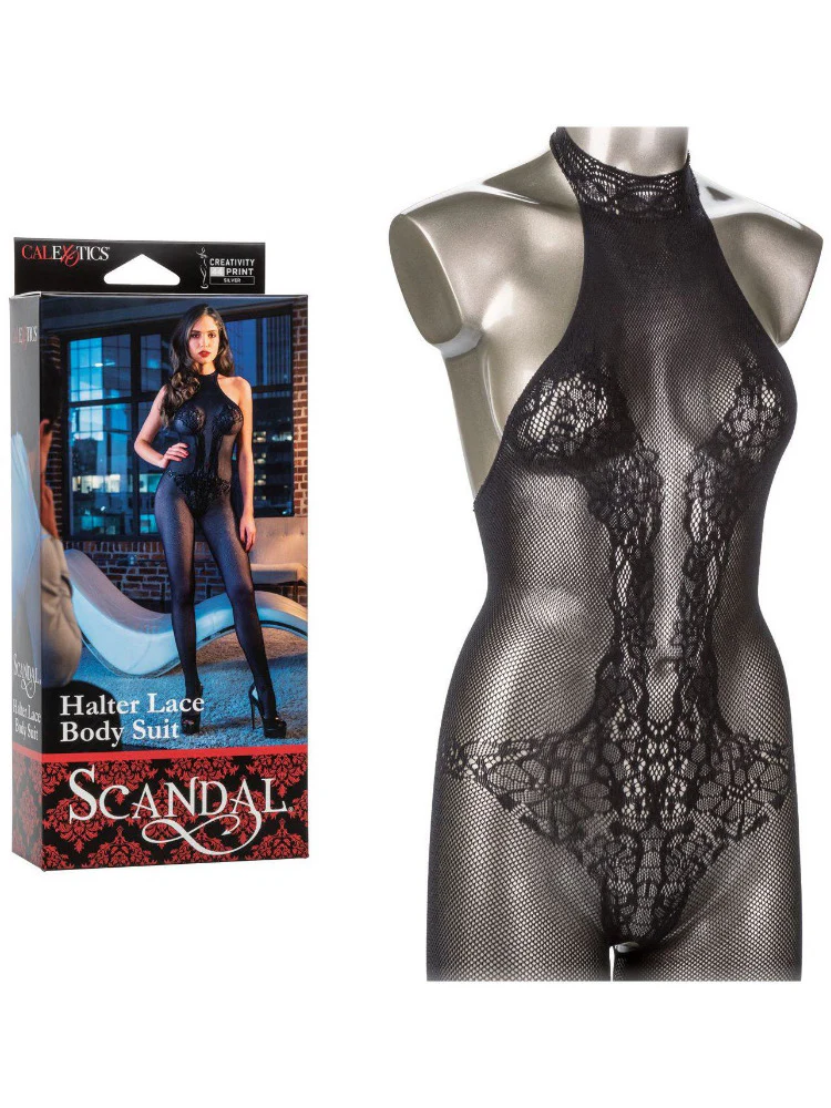 Scandal Lace Halter Crotchless Body Suit - Image 2