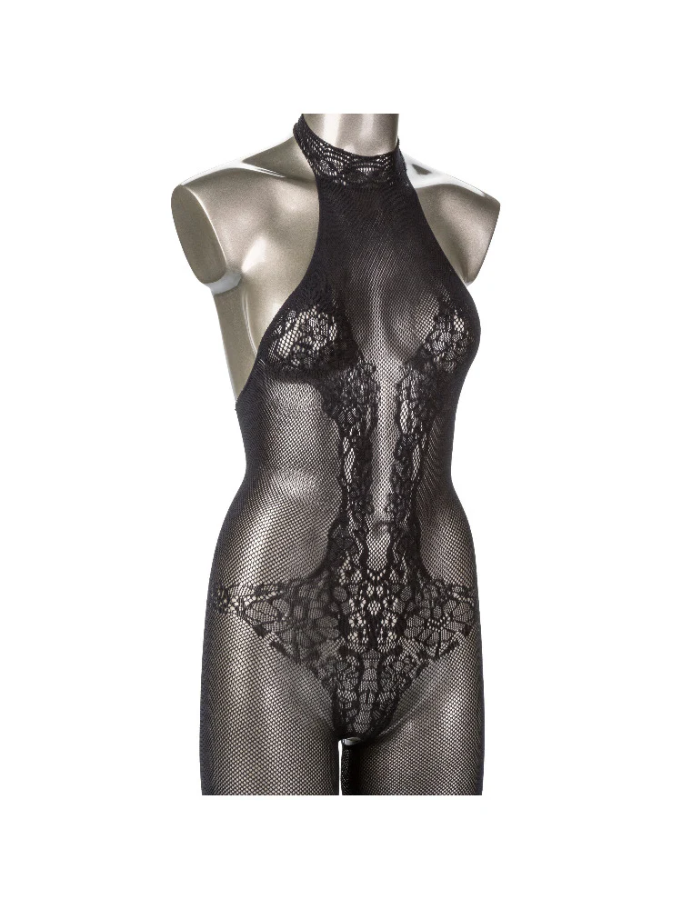 Scandal Lace Halter Crotchless Body Suit - Image 3