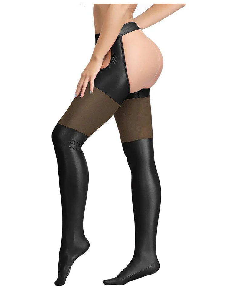 Sexy Faux Leather Stockings - Black - Image 2