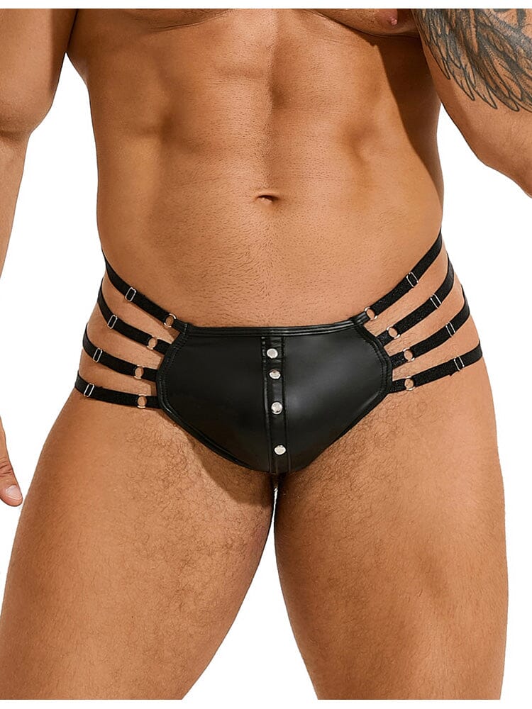 Sexy Leather Adjustable Elastic Bands Men's Thong - Black L/XL