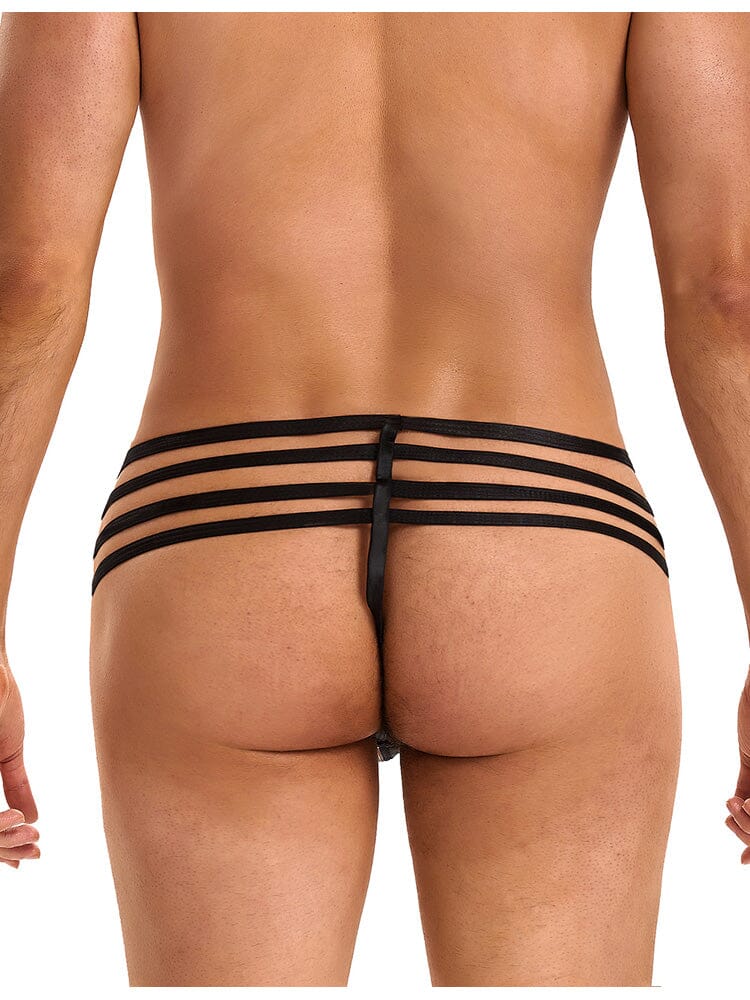 Sexy Leather Adjustable Elastic Bands Men's Thong - Black L/XL - Image 3