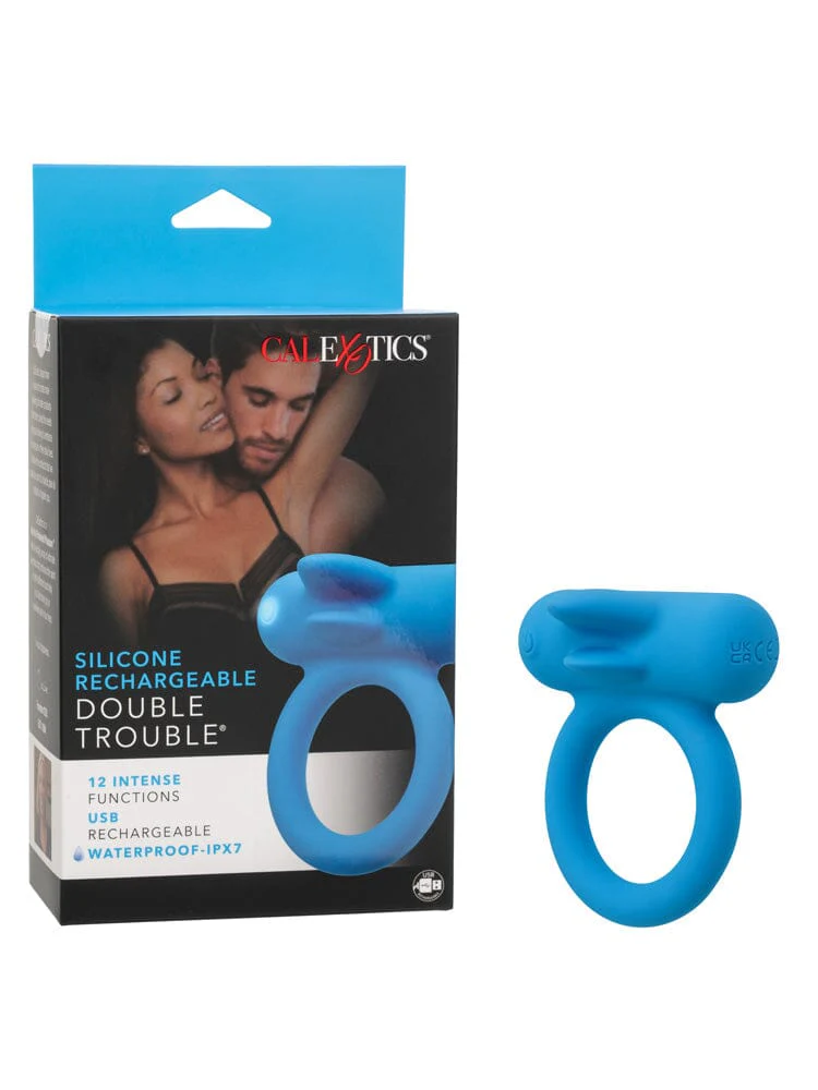 Silicone Rechargeable Double Trouble Blue Erection Enhancer - Image 2